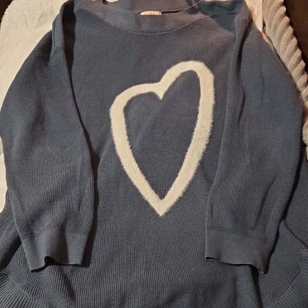 Elegant Blue Sweater with Heart Design